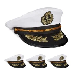 4x Kapitänsmütze In Weiß/ Schwarz