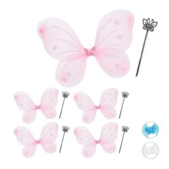5x Feenflügel/Zauberstab In Pink/Silber