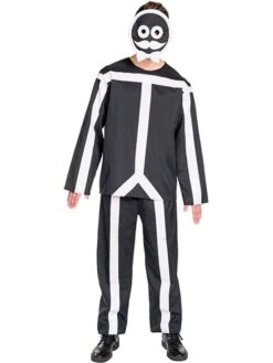 3tlg. Kostüm "Glow In The Dark Strichmännchen" In Schwarz/ Weiß